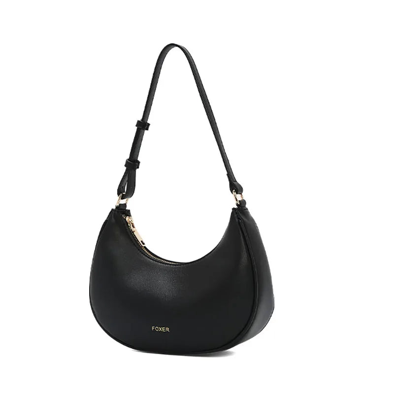 FOXER Brand Women's Shoulder Bag Soft PU Leather Female Handbag Simple Daliy Half-moon Bag Large Capacity Purse New Year Gift