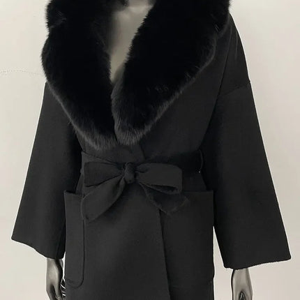 CXFS 2025 Winter Fashion Women Double-sided Wool Cashmere Coat with Detachable Natural Fox Fur Collar New design suit collar