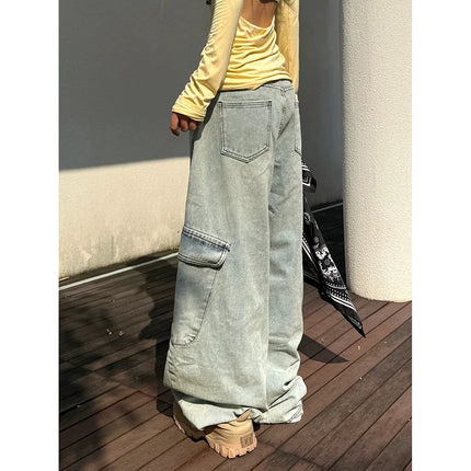 YIBASHU Jeans Neri Gotici Emo Y2k da Donna, Stile Japandi Vintage Oversize, Pantaloni Larghi in Denim Harajuku