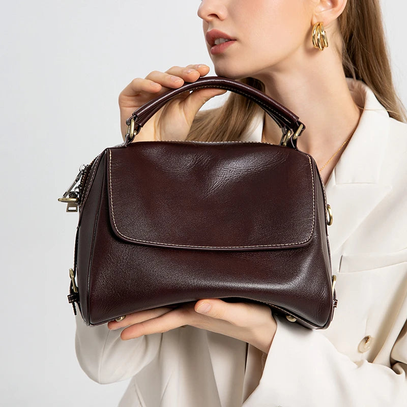 Women's Vintage Genuine Leather Handbags. Top grain cowhide leather, Single shoulder cross body bags,Luxury Designer Handbags