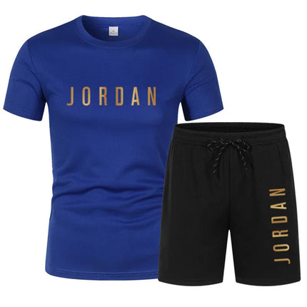 Summer Fashion Trendy Casual Sports Two Piece Set Youth Men's Short sleeved T-shirt+Shorts Set PlatiNum