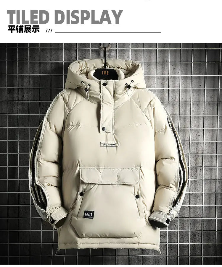Winter Filled White Duck Down Coat Warm Hooded Pullover Down Jacket Couple Men's Cross-border Jacket Couple style