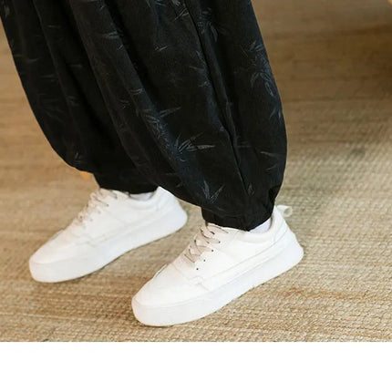 Pantaloni di alta qualità per uomo stile cinese fiore scuro velluto a coste Bloomers casual elastico in vita moda pantaloni larghi a gamba larga maschile