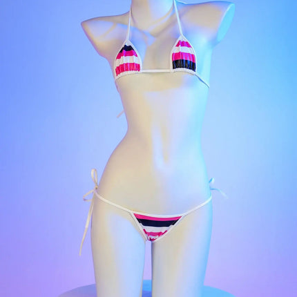 Set bikini in pelle con stampa a strisce classiche Nuovo costume da bagno sexy con fasciatura Costumi da bagno donna Costumi da bagno estivi Costume da bagno taglio alto platinumshop