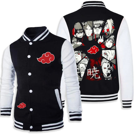 Anime Naruto Akatsuki Varsity Jacket Men Women Red Cloud Print Baseball Jacket Itachi Coat Unisex Streetwear Cosplay Outwear