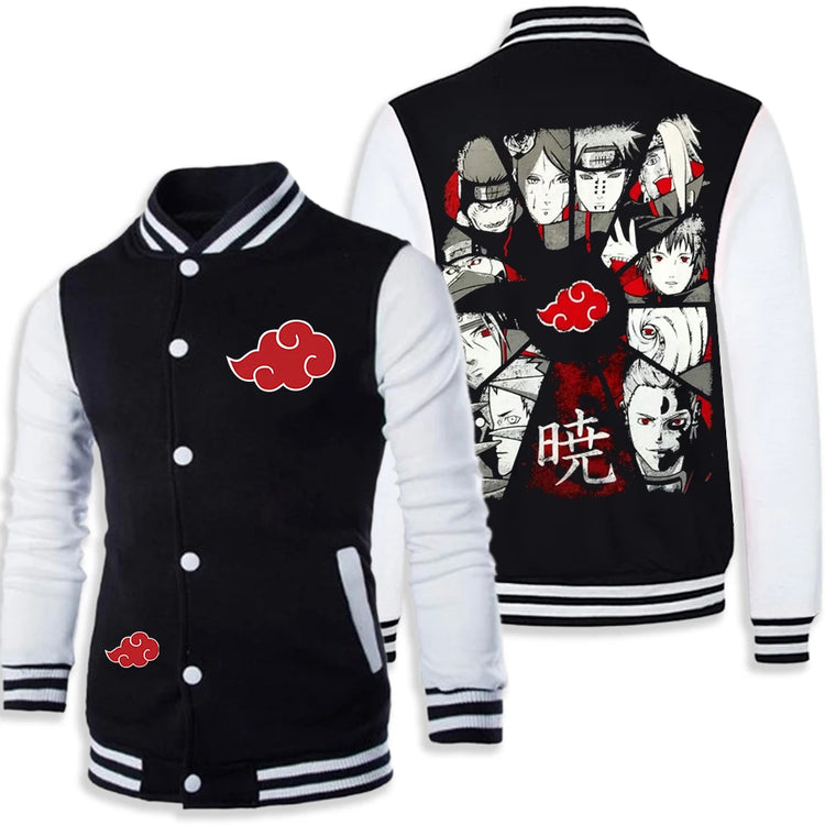 Anime Naruto Akatsuki Varsity Jacket Men Women Red Cloud Print Baseball Jacket Itachi Coat Unisex Streetwear Cosplay Outwear