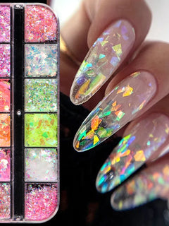 12 Grids Aurora Chameleon Nail Glitter Flakes Irregular Crystal Glass Sequins Powder Shiny Mermaid Paillette Nail Art Decoration 2026
