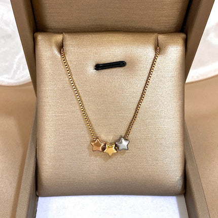 Cute Triple Color Star Beads Necklace for Women Girls Fashion Gold Plated Stainless Steel Charm Necklaces Waterproof Jewelry PlatiNum
