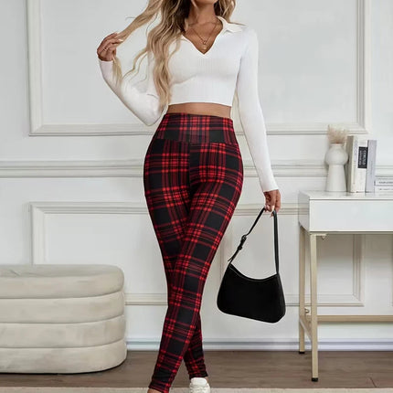 Women Lamb Wool Plaid Leggings Autumn Winter Out Wear Vintage Street Warm Leggings Woman High Waist Thicken Plush Lined Leggings PlatiNum