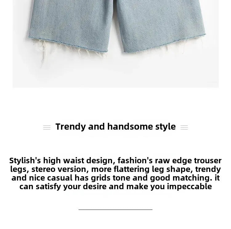 Blue Denim Shorts For Women High-Waisted Loose-Fit Slimming Casual Straight-Leg Mid-Length Summer New Arrival 2024 PlatiNum