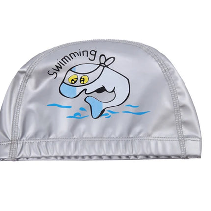 Cuffia da nuoto per bambini Tessuto PU impermeabile Simpatico cartone animato Animale Delfino Proteggi le orecchie Capelli lunghi Ragazzi Ragazze Cuffia da piscina Cappello