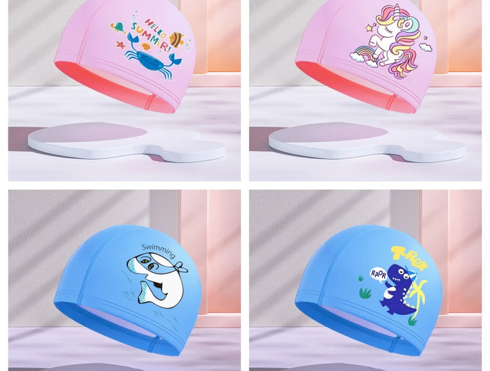 Bonnet de bain pour filles, dessin animé mignon, étanche, protection des oreilles, haute élasticité, chapeau de natation pour enfants, garçons, accessoires de natation pour bébés