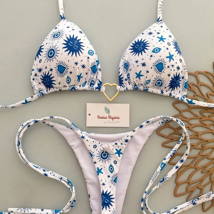 Micro Bikini 2026 Push Up Costume da bagno donna String Costumi da bagno Bikini brasiliano Set Halter Biquini Costume da bagno floreale Solid Beachwear