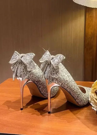 Shoes for Woman 2025 Silver Women's heeled Summer Footwear Wedding Bride Shoe Rhinestone Pointed Toe Super High Heel Diamond PlatiNum