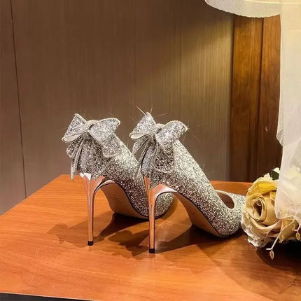 Shoes for Woman 2025 Silver Women's heeled Summer Footwear Wedding Bride Shoe Rhinestone Pointed Toe Super High Heel Diamond PlatiNum
