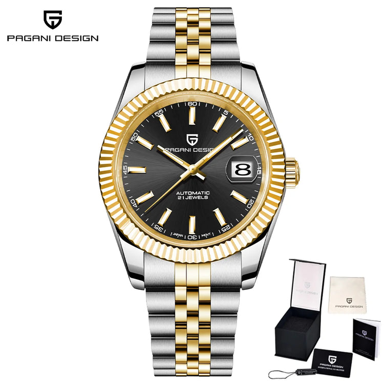 PAGANI DESIGN Luxury Men's Automatic Mechanical Watch Top Sapphire Stainless Steel 100m Waterproof Business Leisure Watch