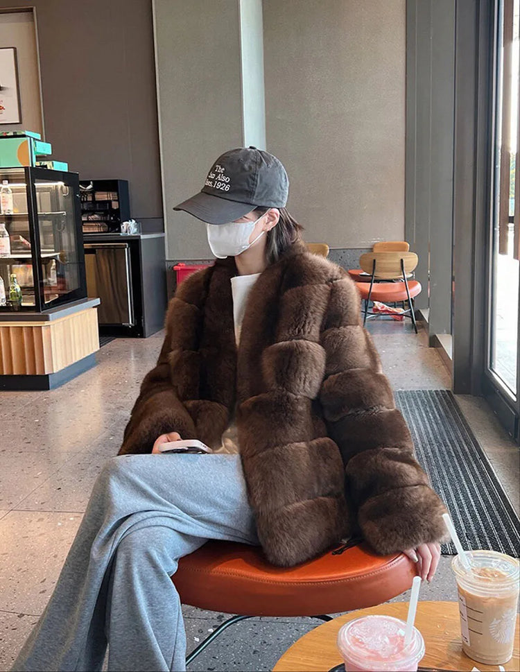 ZADORIN New Winter Faux Mink Coat Woman Elegant V Neck Long Sleeve Brown Faux Fur Coat Luxury Furry Jacket Woman Clothes Fur Top