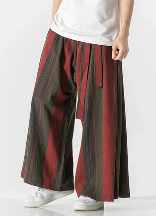 Pantaloni da uomo a gamba larga a righe in cotone e lino pantaloni a gamba larga uomo retrò stile cinese maschile casual vendite calde Nepal veste pantaloni da jogging