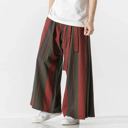 Pantaloni da uomo a gamba larga a righe in cotone e lino pantaloni a gamba larga uomo retrò stile cinese maschile casual vendite calde Nepal veste pantaloni da jogging