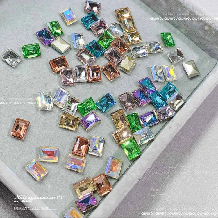 50pcs/bag Ice Sugar Rectangular Pointed Nail Art Jewelry Right Angle Nail Diamond Sugar Diamond Super Flash Nail Jewelry 6mmx8mm