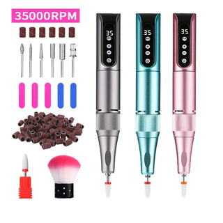 35000RPM Cordless Portable Nail Drill, Rechargeable Electric Nail File Manicure Pedicure Set, Professional Nail Art Tool for Gel Nails, Shaping Polishing for Home Salon & Nail Art Beginners