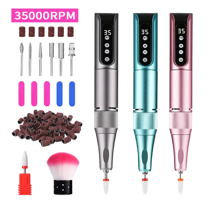 35000RPM Cordless Portable Nail Drill, Rechargeable Electric Nail File Manicure Pedicure Set, Professional Nail Art Tool for Gel Nails, Shaping Polishing for Home Salon & Nail Art Beginners