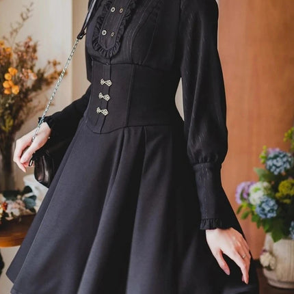 Autumn Japanese Gothic Y2k 3 Piece Set Women Elegant Long Sleeve Shirt Shawl Coat Slim Strap Dresses Korean Female Dark Outfits