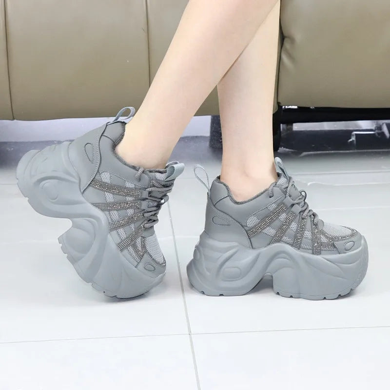 Women's 12cm Invisible Heel Winter Boots - Thick 10cm Fleece-Lined Sneakers Warm Cotton Shoes for Cold Weather Snow boots
