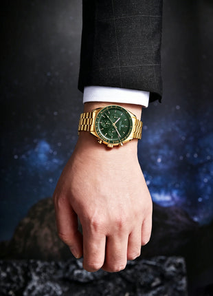 Nuovo orologio classico da uomo PAGANI DESIGN Orologio al quarzo di lusso verde dorato per uomo Cronografo sportivo con data automatica e cristallo AR in zaffiro Orologio da polso da uomo Spedizione locale
