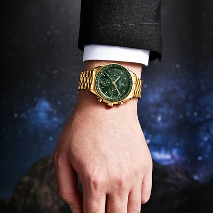 Nuovo orologio classico da uomo PAGANI DESIGN Orologio al quarzo di lusso verde dorato per uomo Cronografo sportivo con data automatica e cristallo AR in zaffiro Orologio da polso da uomo Spedizione locale