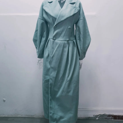 European American Retro Court Style Wool Coat, Long Length with Big Lapel & Lantern Sleeves, New Autumn Winter Outerwear