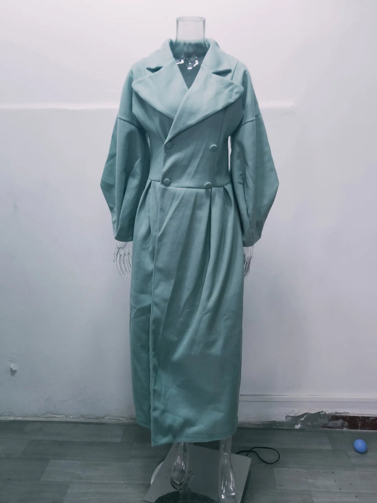 European American Retro Court Style Wool Coat, Long Length with Big Lapel & Lantern Sleeves, New Autumn Winter Outerwear