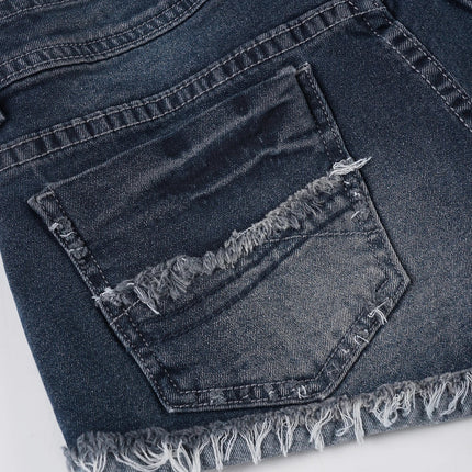 Slim-Fitting Frayed Hem Denim Shorts Basic Low-Waisted Dark Wash Distressed Jean Shorts Women 2025 Summer Fashion Streetwear PlatiNum
