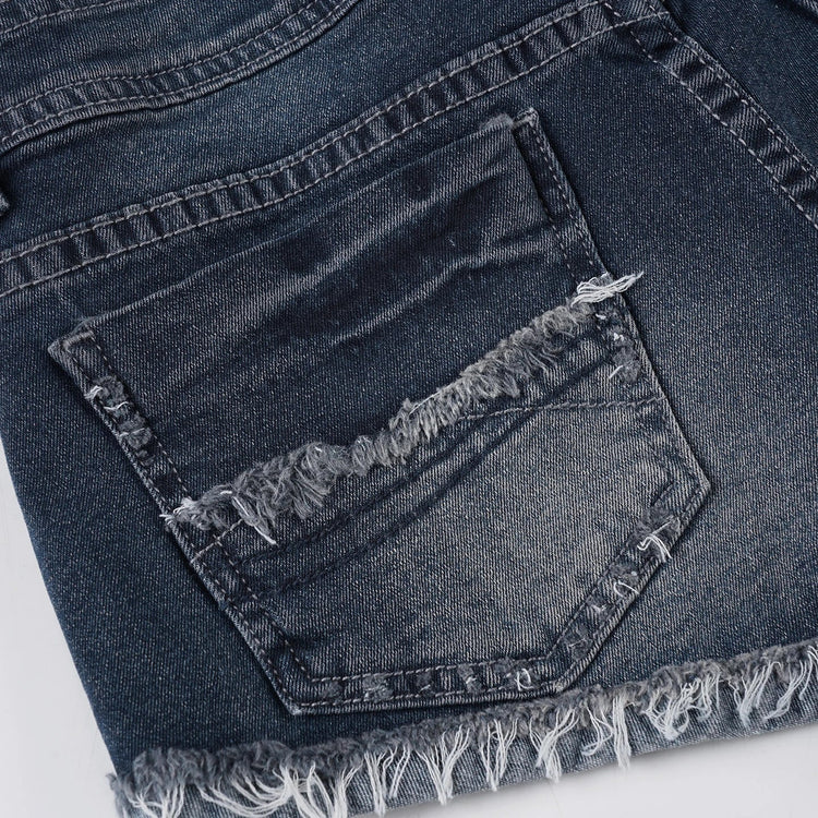 Slim-Fitting Frayed Hem Denim Shorts Basic Low-Waisted Dark Wash Distressed Jean Shorts Women 2025 Summer Fashion Streetwear PlatiNum
