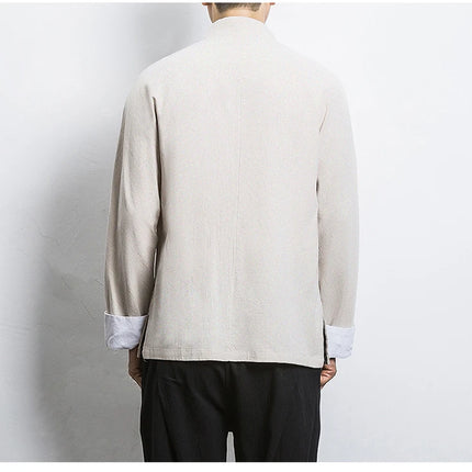 Camicie a maniche lunghe da uomo Ricamo tradizionale in cotone e lino Casual Tang Suit Cardigan da uomo Camicette Kung Fu retrò stile cinese da uomo