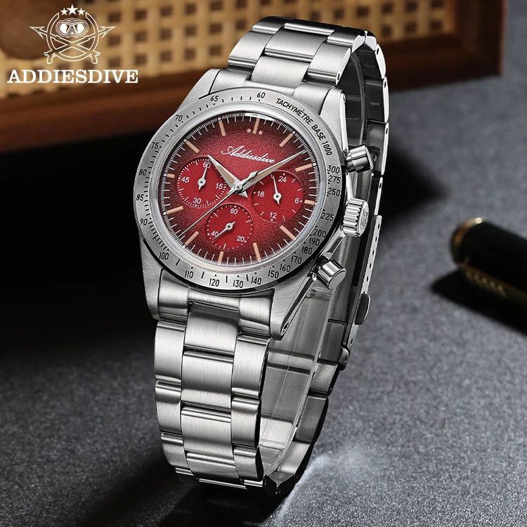 ADDIESDIVE Chronograph Watch For Men 10Bar Waterproof 316L Stainless Steel 0S20 C3 Vintage Luminous Luxury  Quartz Watch AD2552