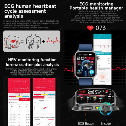 2025 Trattamento laser Tre Smartwatch alti 1.95 "Schermo curvo in zaffiro ECG + PPG Grasso nel sangue Acido urico Diagnosi salute Smartwatch platinumshop