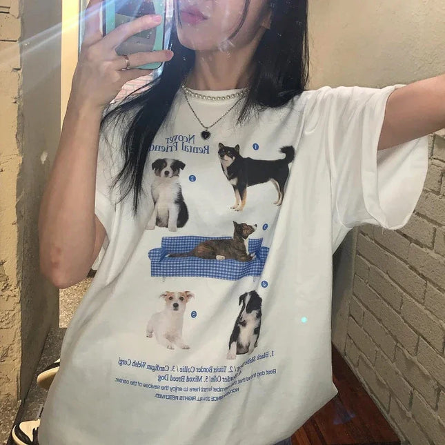 1102Cute Dog Graphic T-shirt Ulzzang Unisex Fashion Harajuku Streetwear Grunge Y2k Aesthetic D