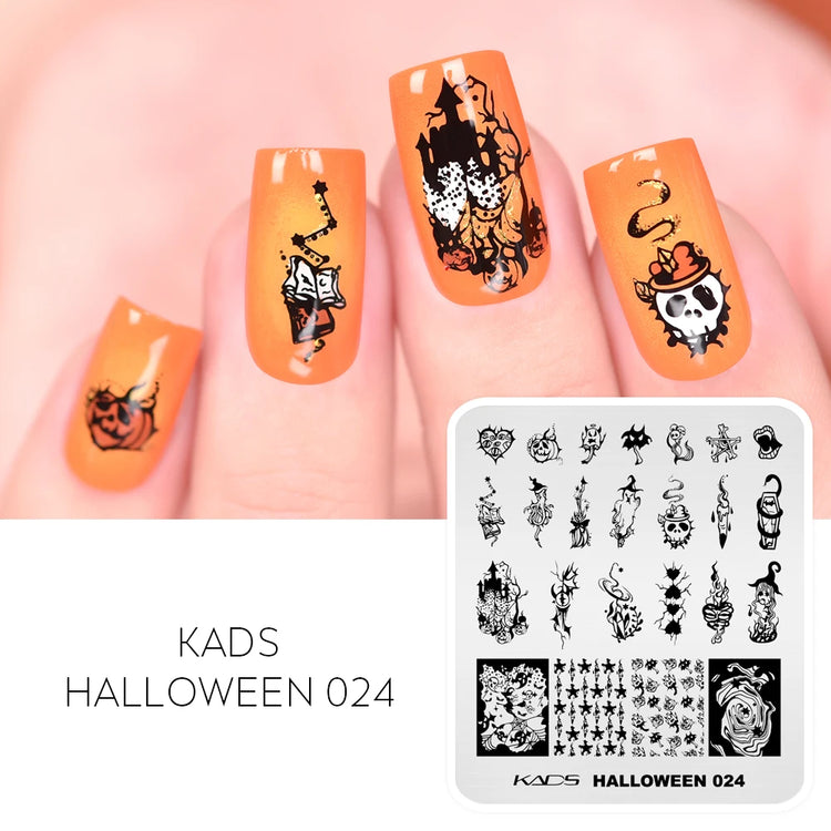 KADS Halloween Nail Stamping Plates skull Pumpkin Bat Template Stencils Nail Art Stamp Image Plate Manicure Nail Print Tool