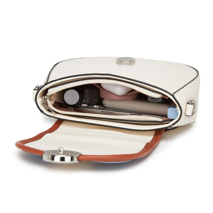 Miss Lulu Ethno-shoulder bag PU leather with Corduroy Detail & Adjustable Strap, Blue-Beige PlatiNum