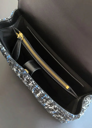 Nuova Borsa a Tracolla/Crossbody da Donna 2026 Ispirata a Pinko in Tweed con Cigno, in Vera Pelle