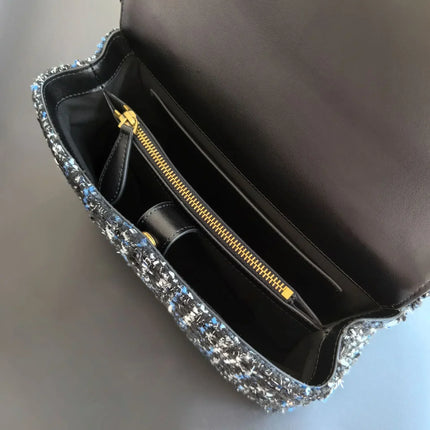 Nuova Borsa a Tracolla/Crossbody da Donna 2026 Ispirata a Pinko in Tweed con Cigno, in Vera Pelle