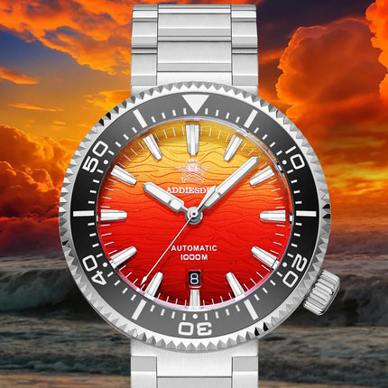 ADDIESDIVE Men Watch 100Bar Diver Fiery Sunset Cloud  8215 Sapphire Glass BGW9 Luminous Reloj Automatic Mechanical Watch AD2526