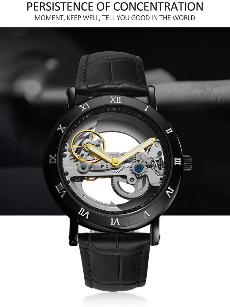 AKDPN Men's Watches Automatic Mechanical Stainless Steel Men's Wrist Watch Skeleton Automatic Watches for Man Watch Montre Homme