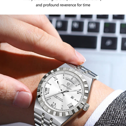 POEDAGAR Fashion Male Clock Luminous Waterproof Week Date Creative Men Watch Stainless Steel Quartz Business Men's Watches Reloj