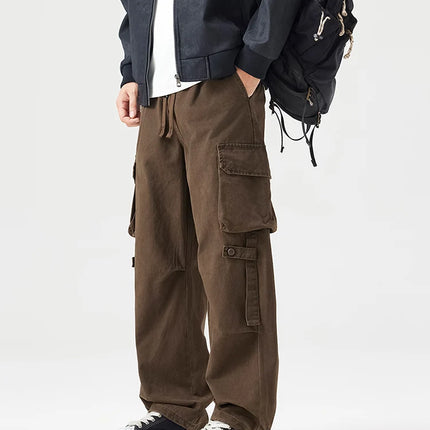 Autumn New Cargo Loose Multi-pockets 100% Cotton Straight Pants for Men Clothing Comfort Zipper Male Trouser GF258113