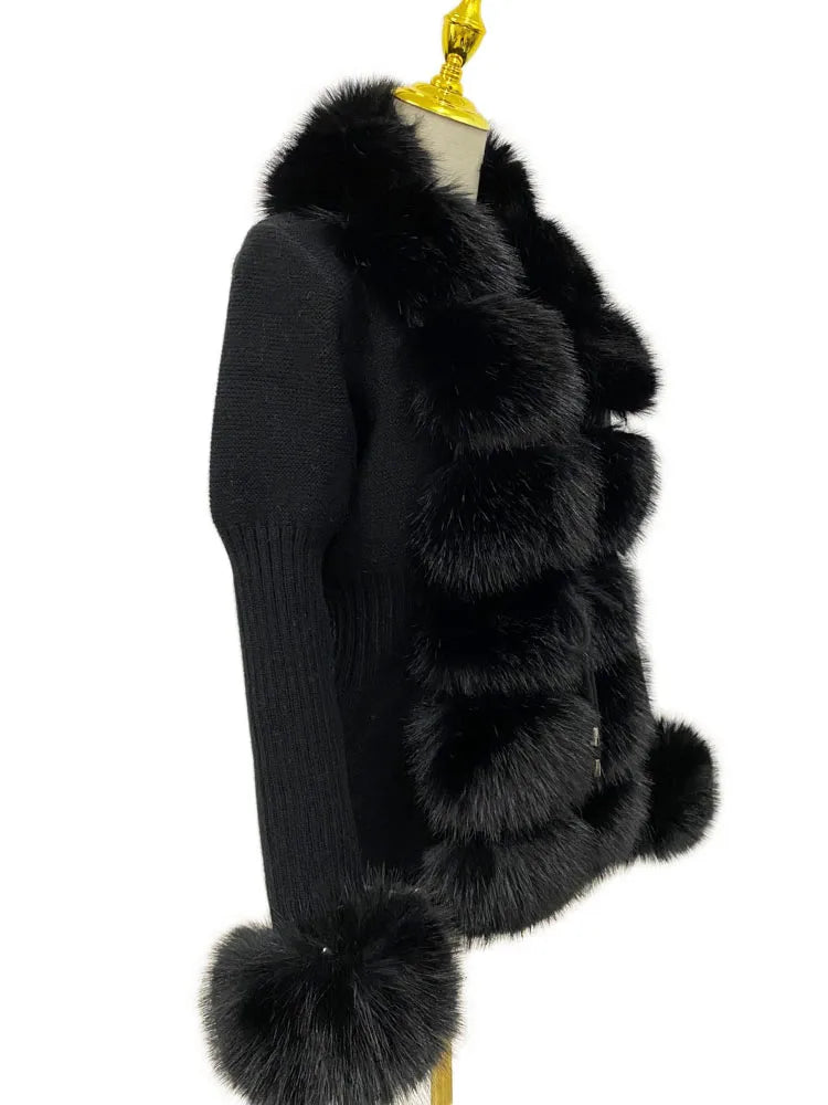 ZADORIN Luxury Fur Cardigan Knit Winter Sweater Women Elegant Detachable Fur Belt White Pink Black Womens Cardigan Korea Style