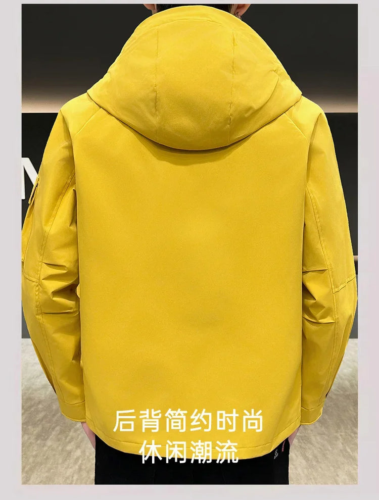 New Men's Fashion Casual Jackets Hooded Solid Zipper Pockets Camping Jackets Spring Autumn Brand Male Outdoor Sport Windbreaker