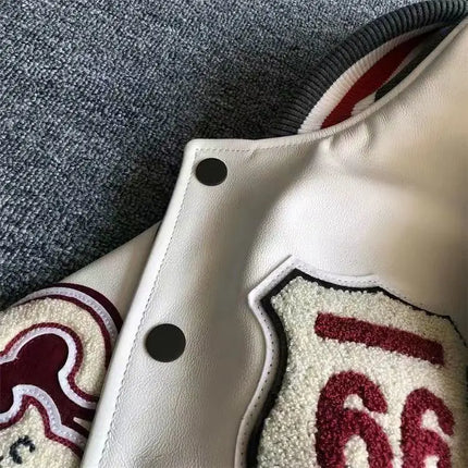 Men's Spring Autumn baseball uniform Retro Trend Men Leather Jacket heavy industry Embroidery white short Coat ins hot sale