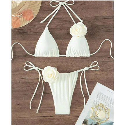 Costume da Bagno Sexy con Fiori e Fascia, Bikini a Perizoma 2025, Costumi da Bagno Donna con Lacci, Set Bikini Brasiliano, Biquini Mujer platinumshop
